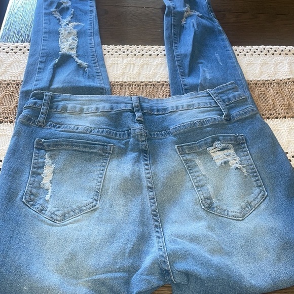 💕 Ripped Holes Y2k Streetwear Skinny Frayed Hem High Waist Denim Jeans - Picture 8 of 14